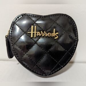 Harrods of London | Vintage Quilted Black Patent Heart Coin Purse (NWOT)